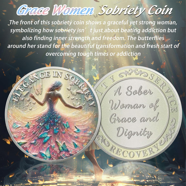 Personalized Celebrate Narcotics Alcoholics Sister Power Addiction Artsy Grace Women Sobriety Coin