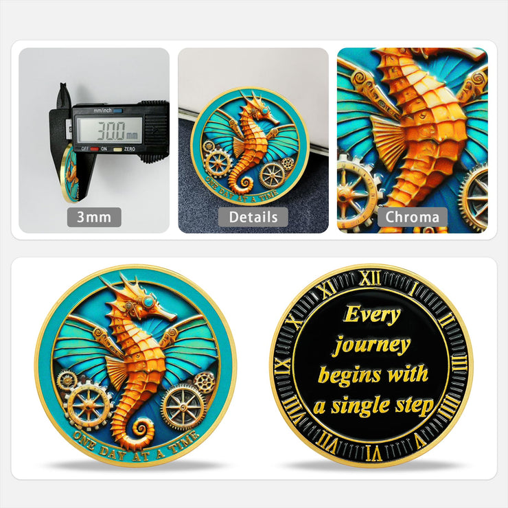 Seahorse  Every Journey Begins with a Single Step Sobriety Coin