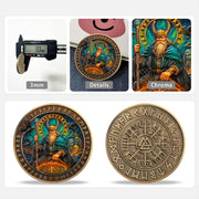 Viking Rune Coin Featuring Odin and Sacred Symbols