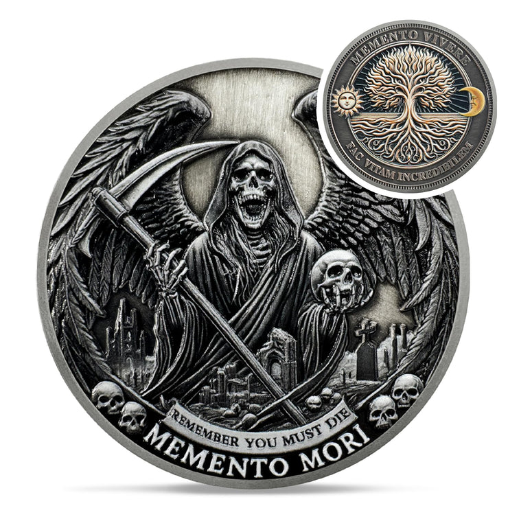 Grim Reaper Memento Mori Skull Tree of Life Stoic Coin