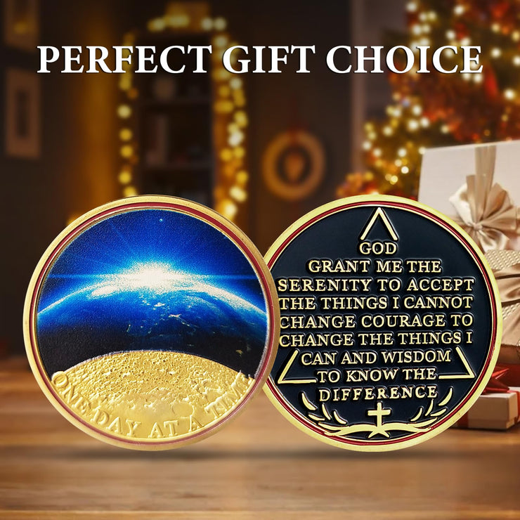 Universe Sun Moon Earth One Day at A Time Sobriety Coin