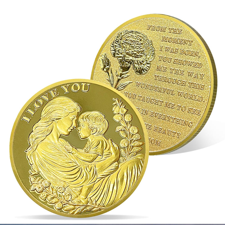AtSKnSK Ich liebe dich Mama Münze Liebe Ausdrucks Münze Nelken Chips Medaillon Geschenke zum Muttertag Geburtstag Zeichen der Wertschätzung für die Mutter