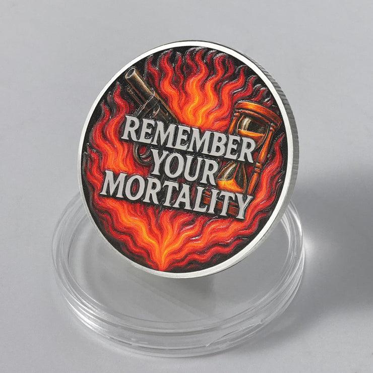 Hourglass & Flame Stoic EDC Memento Mori Skull Coin