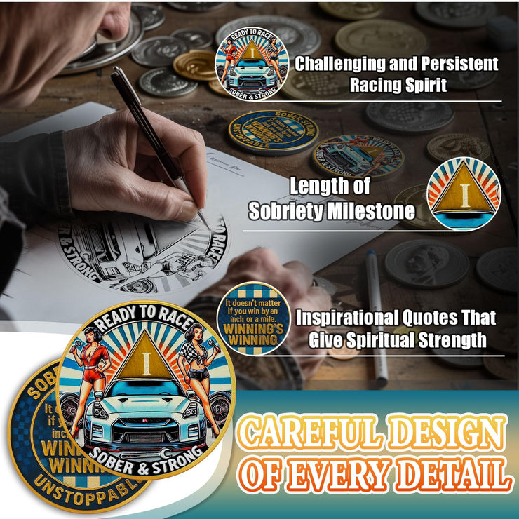 Personalized Ready to Race Race Queen Sobriety Coin