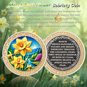 Pretty March  Daffodil Birth Flower Sobriety Coin