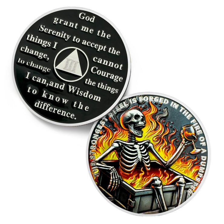 Personalized Dumpster Fire Skull Sobriety Coin