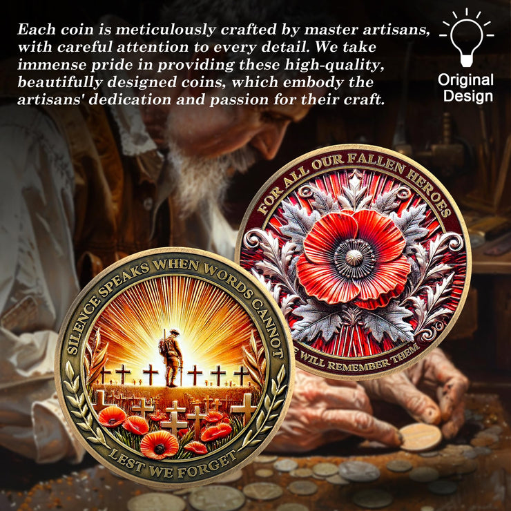 Memorial Honoring Fallen Heroes with Poppy and Cross Veterans Challenge Coin