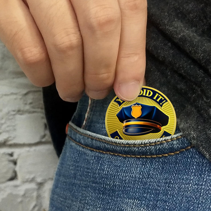 Police Graduation Hat Celebrating Achievement & Law Enforcement Challenge Coin