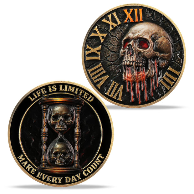 Skull & Hourglass Remember You Must Die Memento Mori Coin