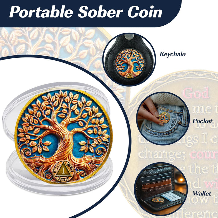 Personalized Recovery & Growth Tree of Life Sobriety Coin