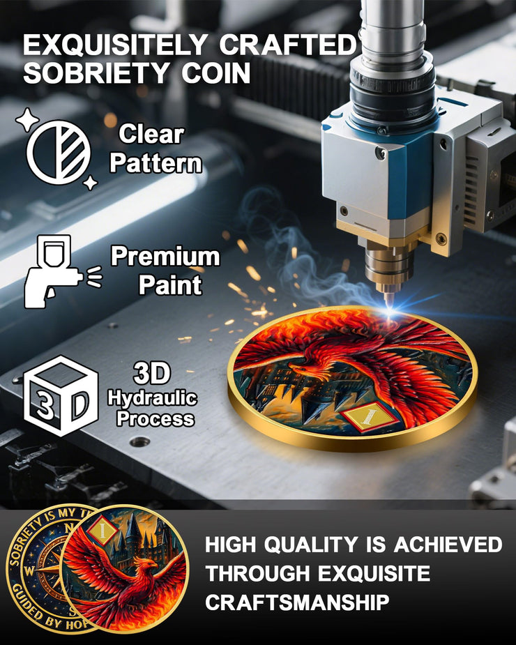 Personalized Rising Phoenix Compass to Guide The Way Sobriety Coin