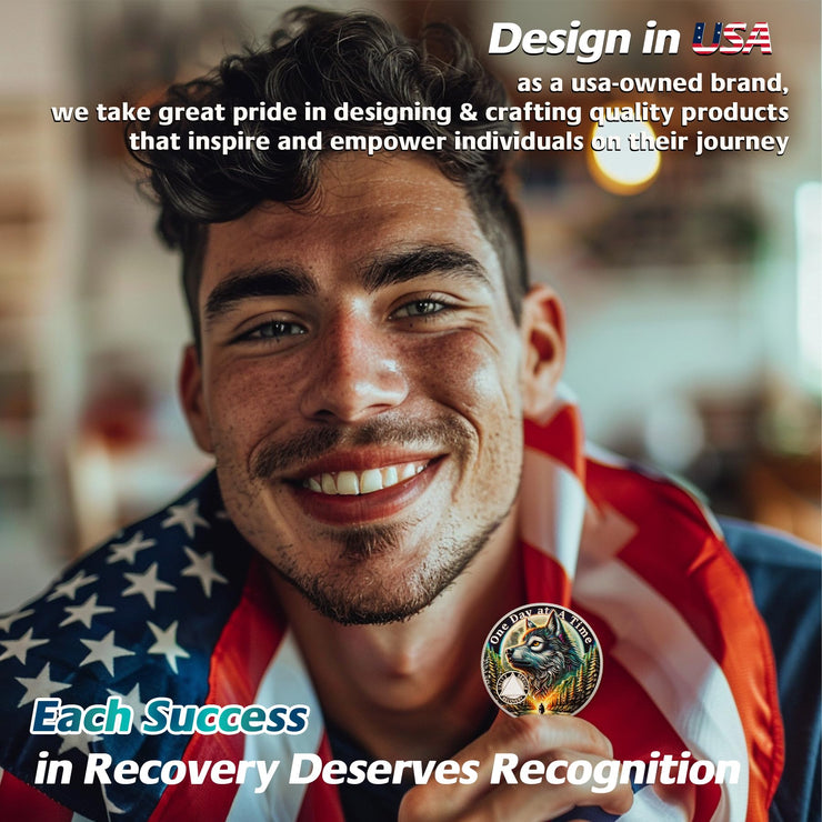 Personalized Recovery Triangle Forest Wolf One Day at a Time Sobriety Coin