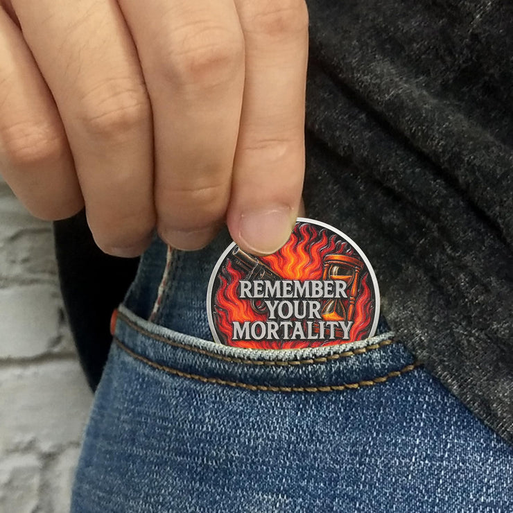 Hourglass & Flame Stoic EDC Memento Mori Skull Coin