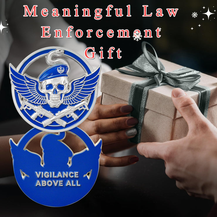 Wings of Vigilance Thin Blue Line Skull Police Challenge Coin