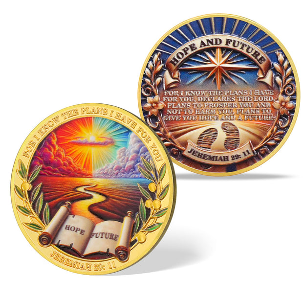 Hope and Future Bible Verse Christian Challenge Coin with Jeremiah 29:11