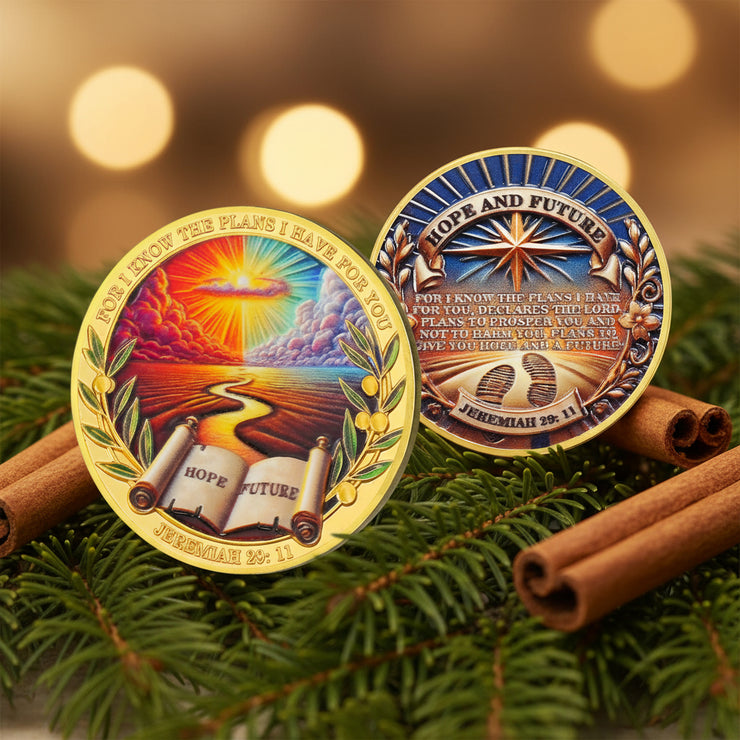 Hope and Future Bible Verse Christian Challenge Coin with Jeremiah 29:11