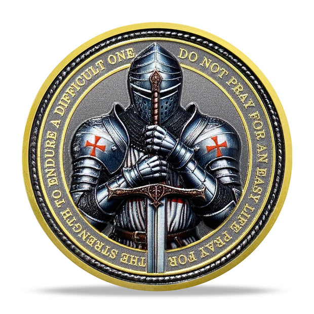 Steel Helm Knight Cross Challenge Coin