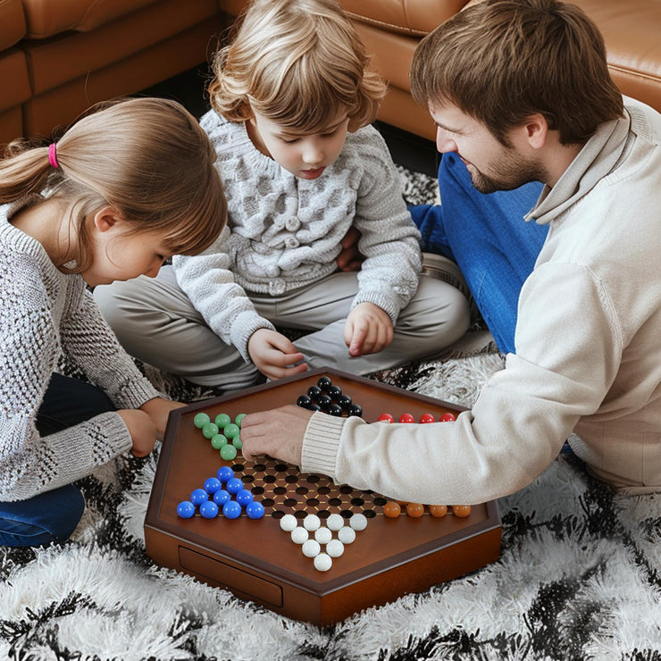 15" Large Upgraded Wooden Chinese Checkers Game Board