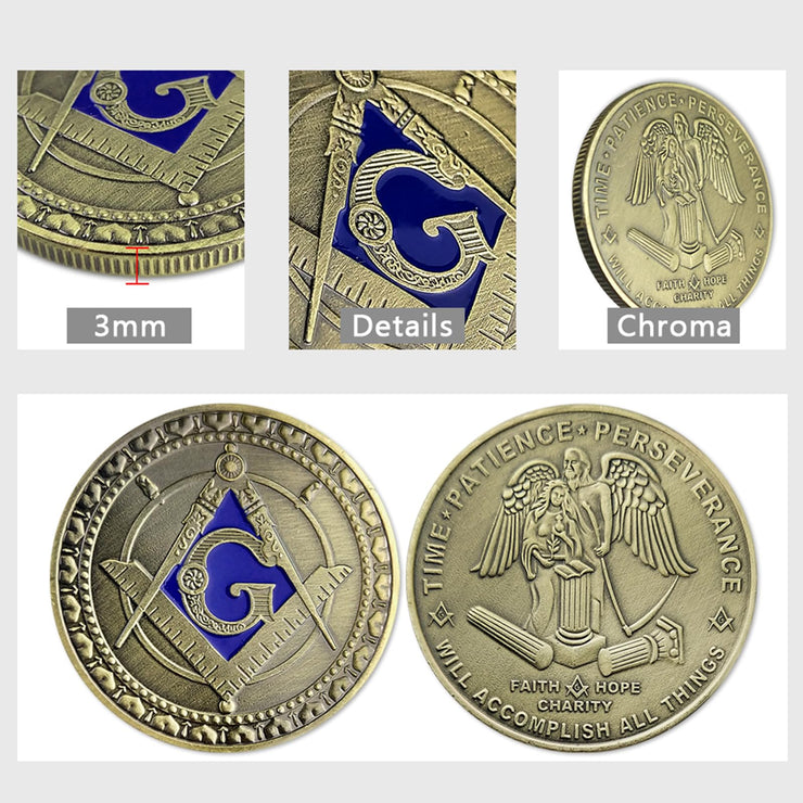 Freemason Symbol with Square & Compass Masonic Challenge Coin