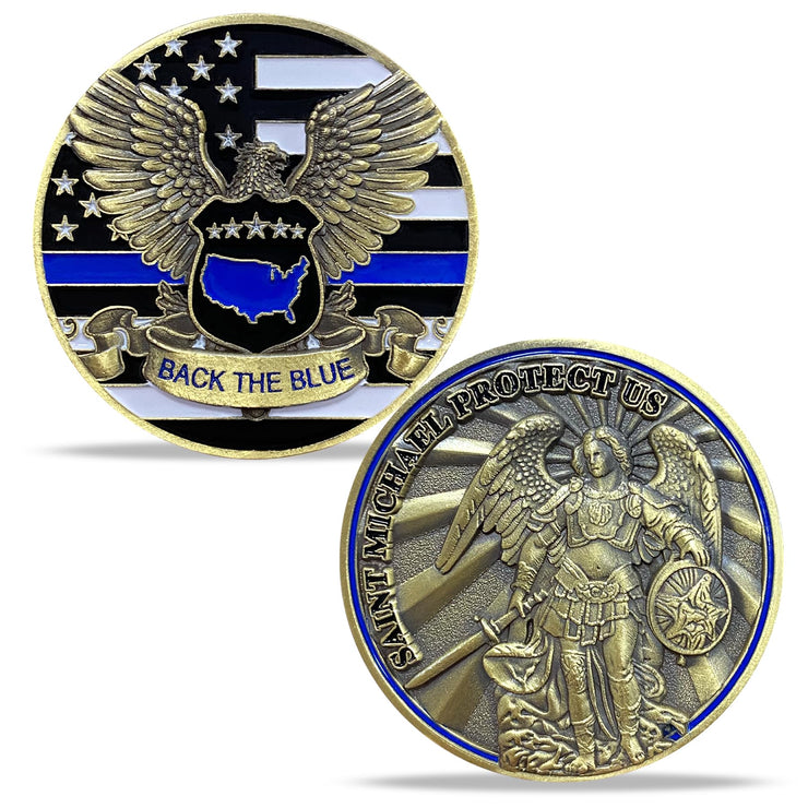 Saint Michael Police Challenge Coin Thin Blue Line Coin