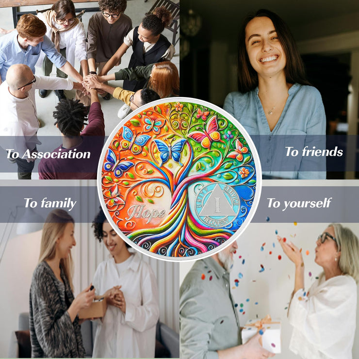 Personalized Tree of Life Golden Hope Sobriety Coin