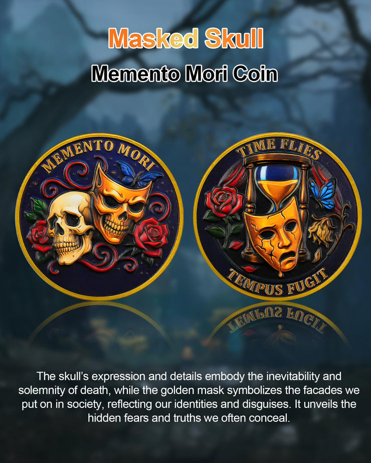 Memento Mori Challenge Coin Golden Masked Skull Coins