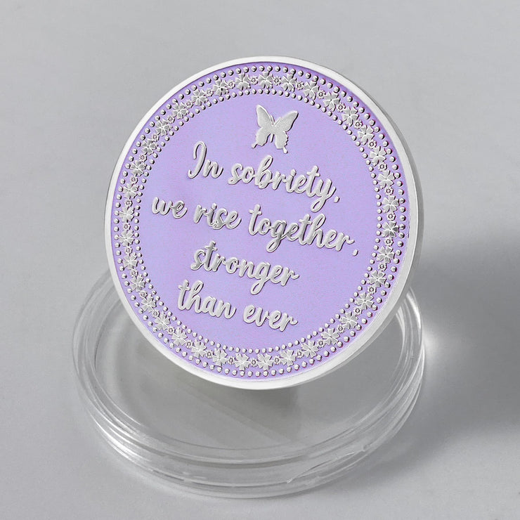 Inspirational Butterfly Recovery Token with Serenity Prayer Sobriety Coin