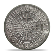 Viking Warrior Challenge Coin Norse Mythology Design with Odin, Runes, Vegvisir, and Valknut Symbols