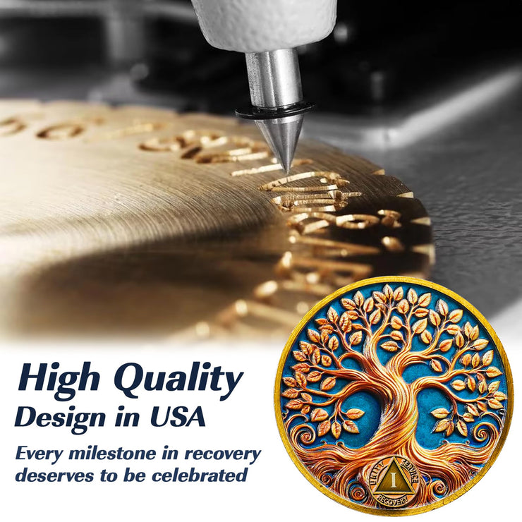 Personalized Recovery & Growth Tree of Life Sobriety Coin