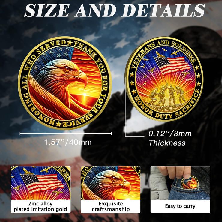 Honoring All Who Served Thank You for Your Service Military Veterans Challenge Coins