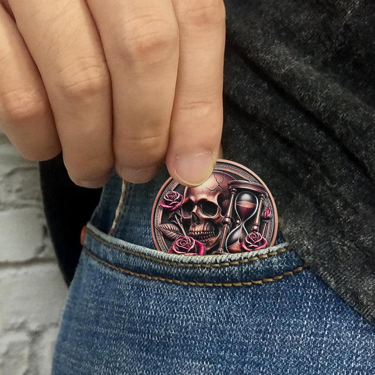 Tempus Fugit Inspirational Stoicism Memento Mori Coin Skull Challenge Coins