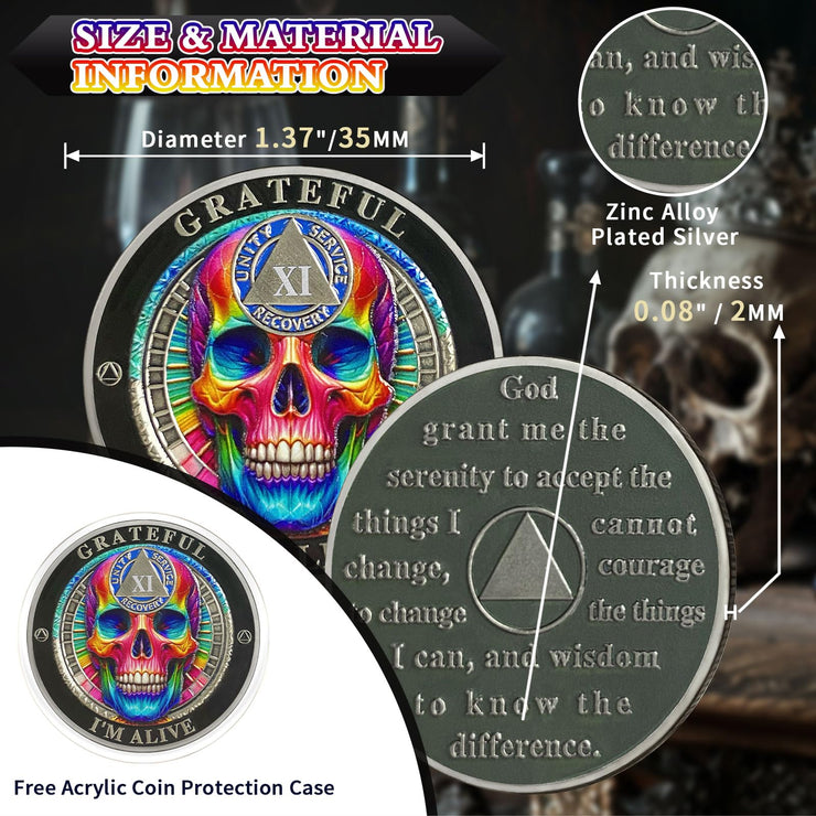 Personalized Rainbow Skull Sobriety Coin