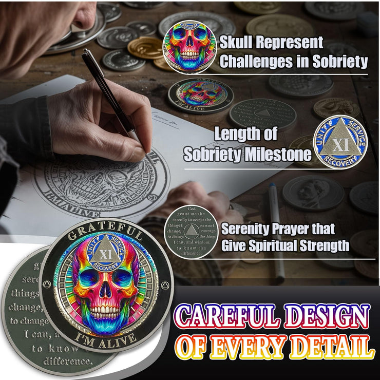 Personalized Rainbow Skull Sobriety Coin