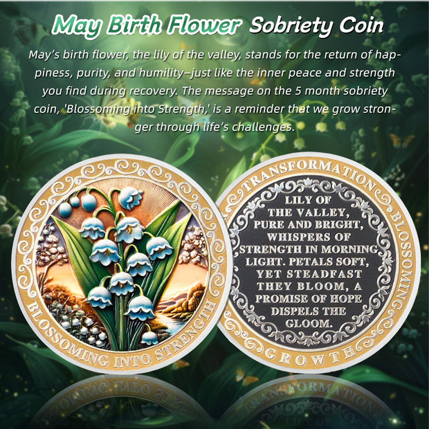 Pretty May Lily of The Valley Birth Flower Sobriety Coin