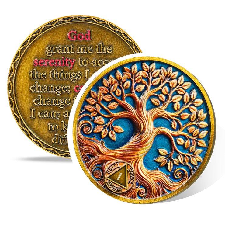 Personalized Recovery & Growth Tree of Life Sobriety Coin