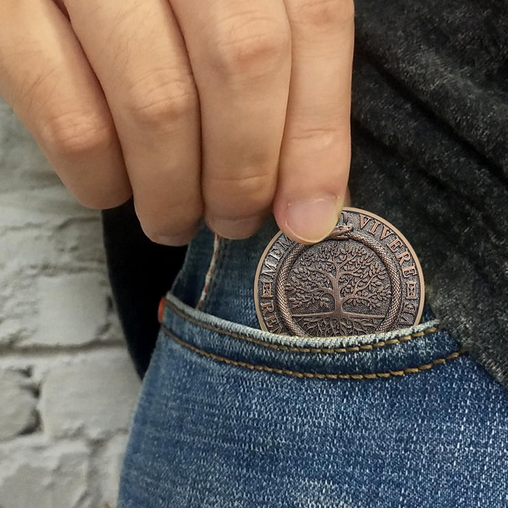 Tree of Life Skull Tempus Fugit Stoic Reminder Memento Mori Vivere Coin