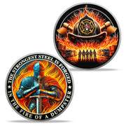 Firefighter Helmet and Double Axe Knight Challenge Coin