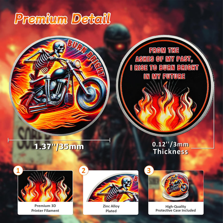 Rising from The Ashes Riding Freedom Skull Sobriety Coin