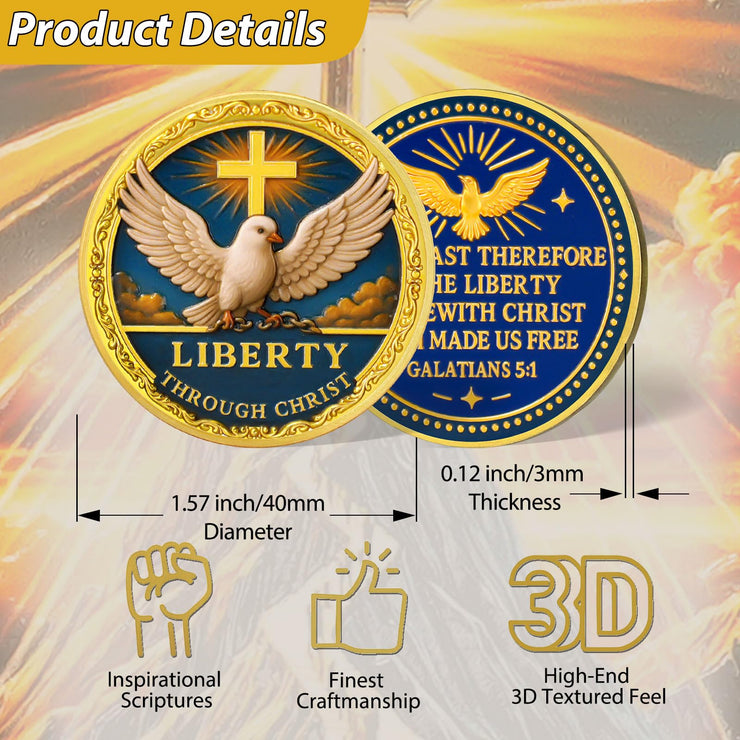 Christian Liberty Challenge Coin with Galatians 5:1 Bible Verse