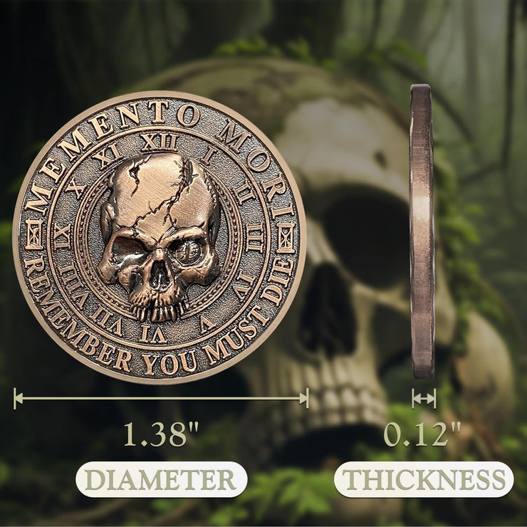 Tree of Life Skull Tempus Fugit Stoic Reminder Memento Mori Vivere Coin