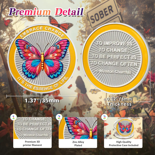 Pink Recovery Butterfly Sobriety Coin