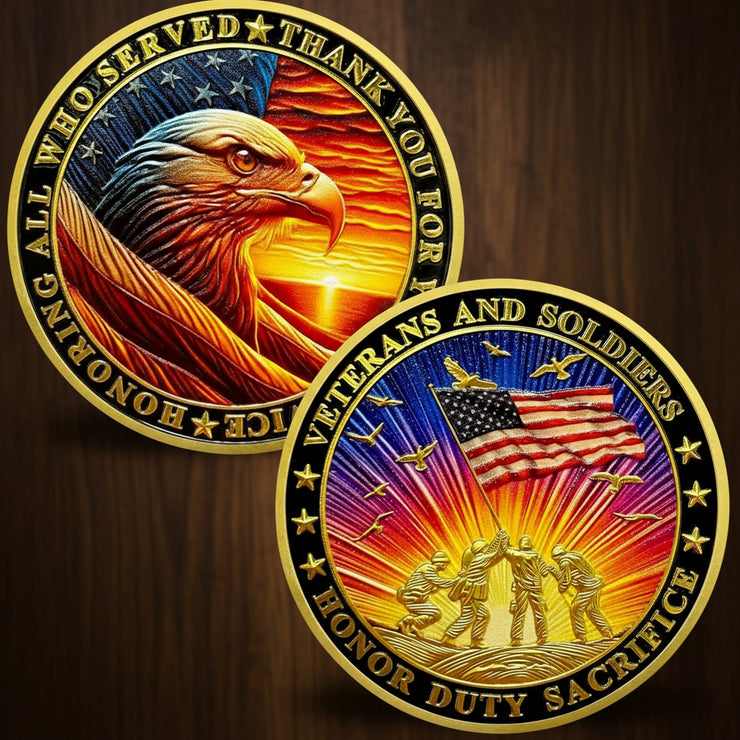 Honoring All Who Served Thank You for Your Service Military Veterans Challenge Coins