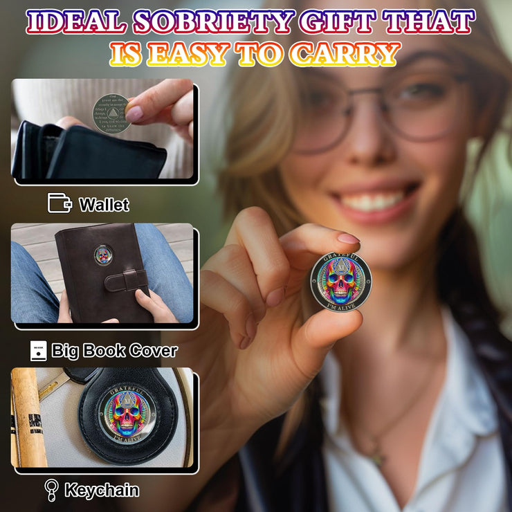 Personalized Rainbow Skull Sobriety Coin