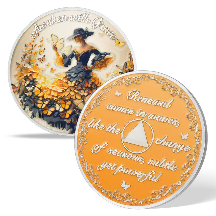 Fall Leaves & Serenity Girl Autumn Sobriety Coin