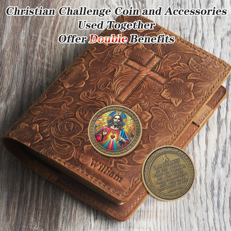 Original Sacred Heart Christian opper John 8:12 Jesus Religious Challenge Coin