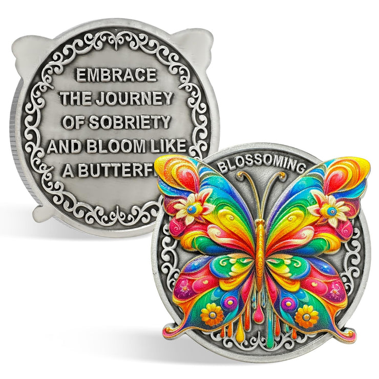 Colorful Butterfly Sobriety Coin
