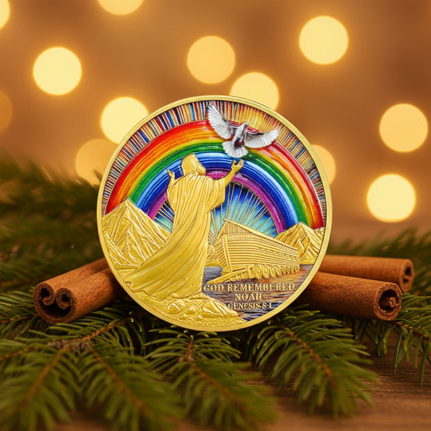 Dove, Rainbow & Bible Verses Noahs Ark Christian Coin