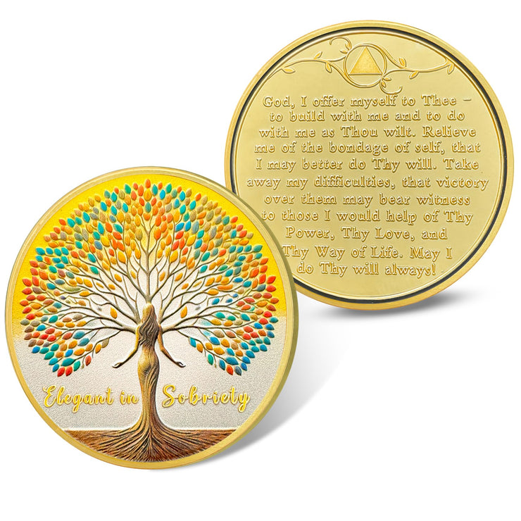Woman Tree Affirmation Sobriety Coin