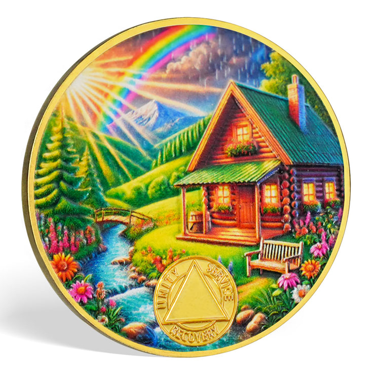 Serenity Prayer Recovery Coin Cabin Design with Unity Sobriety Challenge Coin