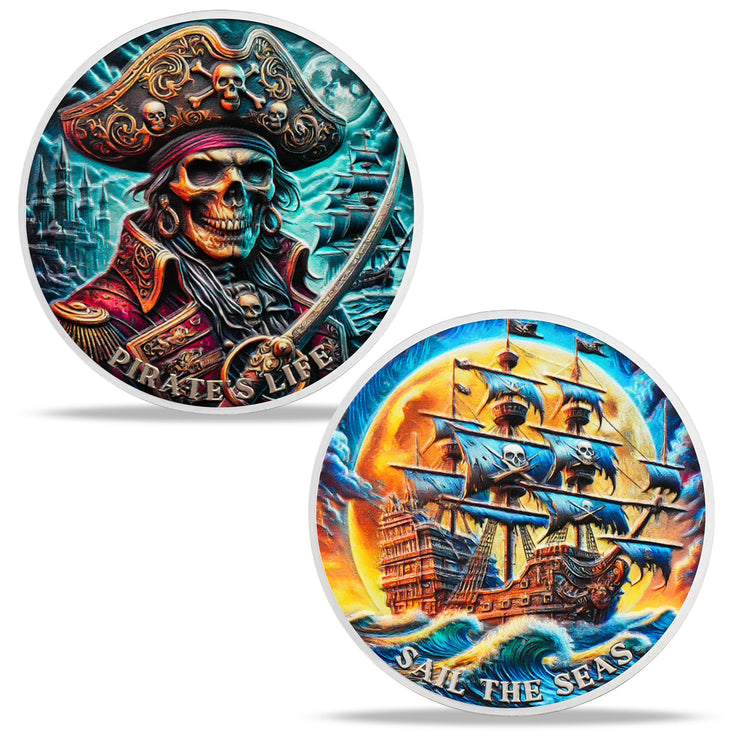 Skull Gothic Pirate Ship Challenge Coin